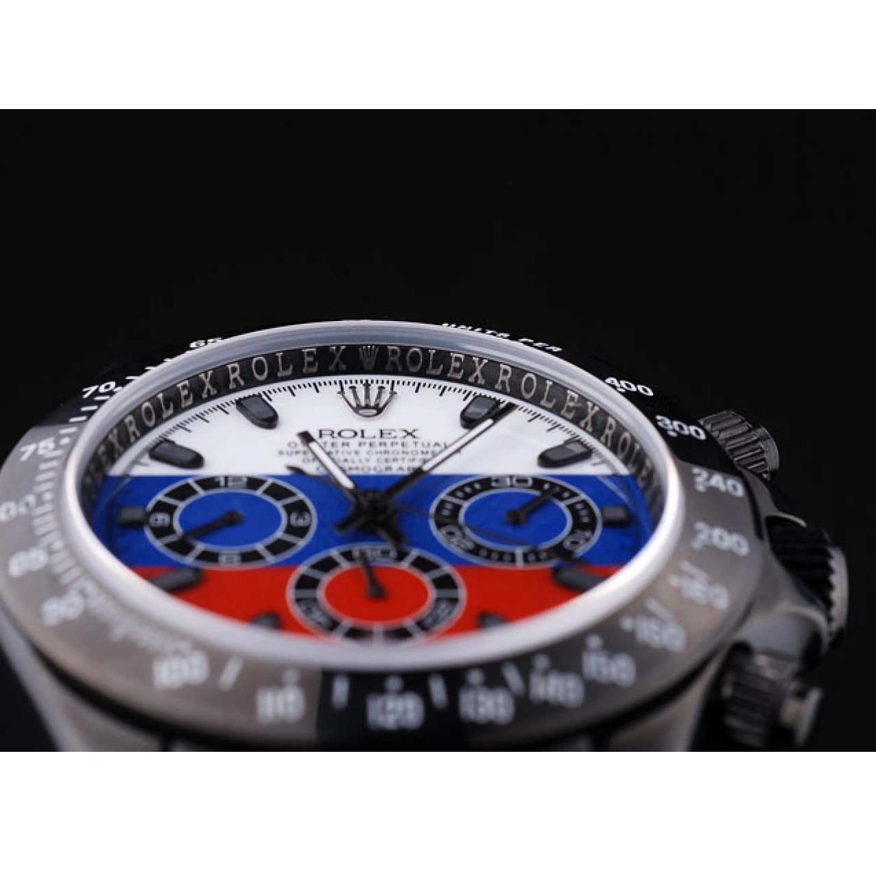 Good copy rolex watches Flag 7472 Black Rolex Cosmograph Daytona Russian Dial Bracelet 0607
